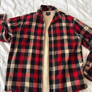 J.Crew Sherpa Lined Flannel Shirt Jacket Men's Large Herringbone